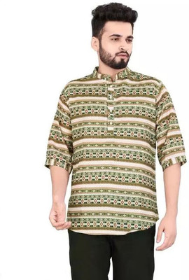 fashiontrend Men Printed Straight Kurta(Green, Yellow)