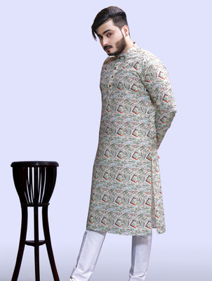 Tibra Collection Men Floral Print Flared Kurta(Dark Green)