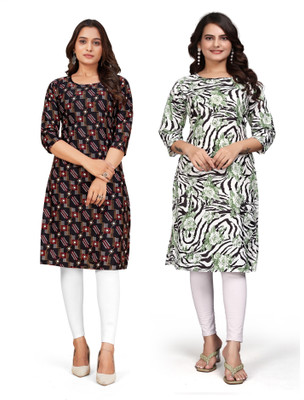 dharmanandan creation Women Printed Straight Kurta(Multicolor)