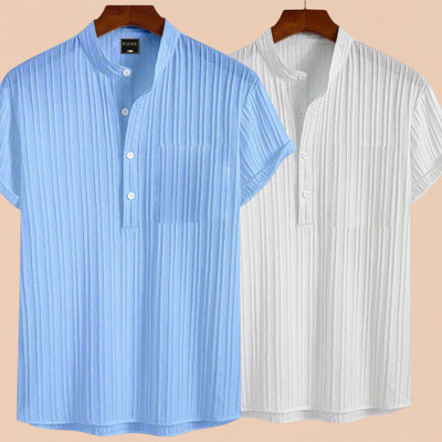 JenilEStore Men Self Design A-line Kurta(Light Blue, White)