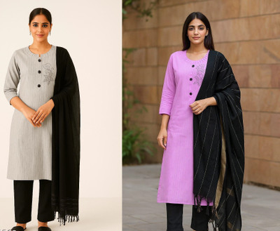 Gotana traders Women Striped, Embellished A-line Kurta(Pink, Grey, Black)