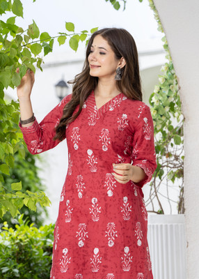 PRISCA Women Floral Print Straight Kurta(Pink)