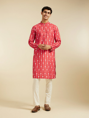 DIWAS by Manyavar Men Printed Straight Kurta(Red)