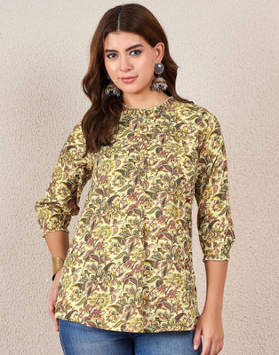 Uparna Women Printed, Embellished Straight Kurta(Beige, Multicolor)