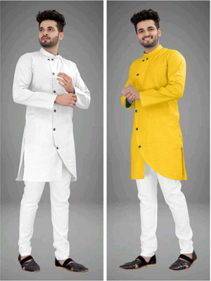 DIAMOND CLUSTER Men Self Design Asymmetric Kurta(Multicolor)