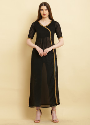 VESICLE Women Self Design A-line Kurta(Black)