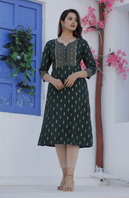 SUBHLAXMI FASHION Women Printed Straight Kurta(Green)