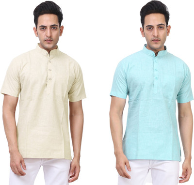 Kavita Fasion Men Printed Straight Kurta(Beige, Light Green)