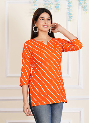 bodhaa Women Leheriya Straight Kurta(Orange)