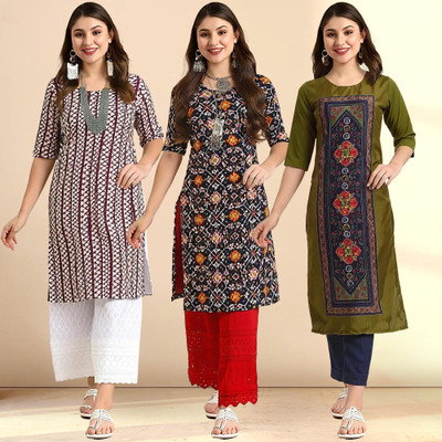 1 Stop Fashion Women Printed Straight Kurta(Multicolor)