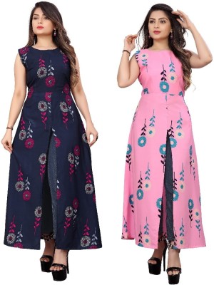 maruti fab Women Printed Frontslit Kurta(Pink)