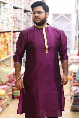 Vijay kamal Creations Men Solid Straight Kurta(Purple)