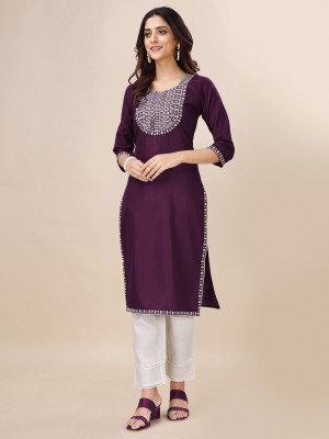 yeoja creation Women Embroidered, Self Design A-line Kurta(Purple)