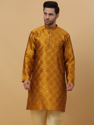 kraft india Men Printed Straight Kurta(Yellow)