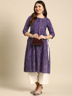 ANOUK Women Printed A-line Kurta(Purple)