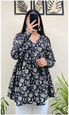 niklav Casual Floral Print Women Black, Grey Top