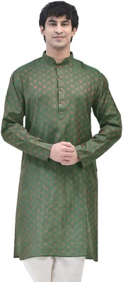 SG LEMAN Men Embroidered Straight Kurta(Dark Green, Orange)