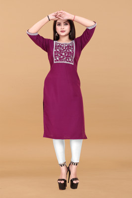 RIDDHI COLLECTION MALL Women Embroidered Straight Kurta(Purple)