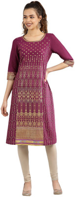 Aurelia Women Geometric Print Straight Kurta(Purple)