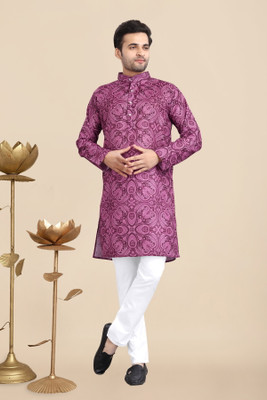 MENTIFIC Men Printed Straight Kurta(Red)