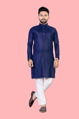 KRISHASALES Men Solid Straight Kurta(Dark Blue)