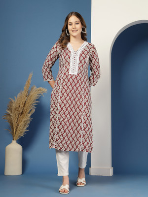 Daevish Women Printed Straight Kurta(Maroon)