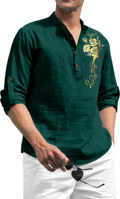 ZIRPIX Men Printed Straight Kurta(Green)