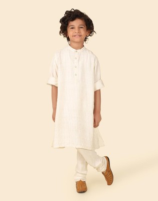 Fabindia Boys Striped Straight Kurta(White)