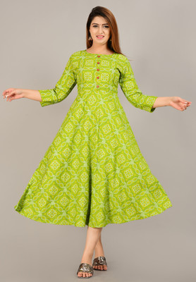 MEWEAR Women Bandhani Anarkali Kurta(Green)