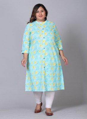 Gs Fashions Women Floral Print Straight Kurta(Blue)