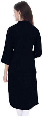 NeeloKurtis Women Printed Straight Kurta(Black)