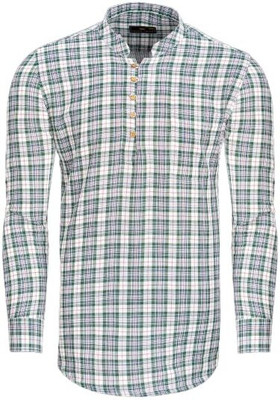 french crown Men Checkered Straight Kurta(Green)