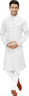 PTV Fashion Men Solid A-line Kurta(White)