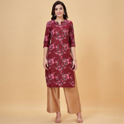 Rangmanch by Pantaloons Women Floral Print Straight Kurta(Red)