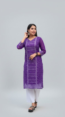RIWAAYAT BY AASTHA Women Chikan Embroidery Straight Kurta(Purple)