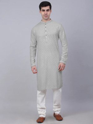 KUNDALI KAKSHAY Men Embroidered Straight Kurta(Grey)