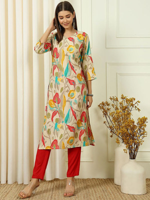 ANOUK Women Printed Straight Kurta(Red)