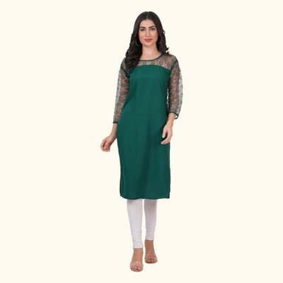 Good Straders Women Solid Straight Kurta(Green)