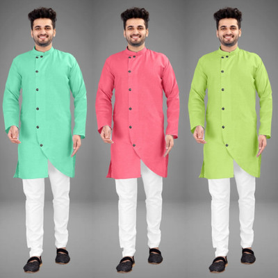 DIAMOND CLUSTER Men Self Design Trail Cut Kurta(Multicolor)