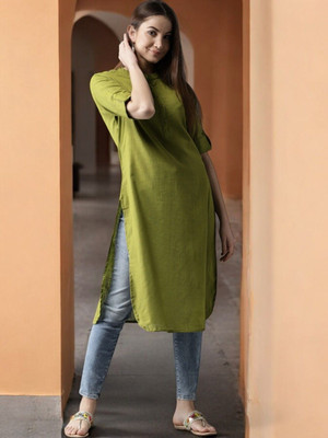 Ladylaz Women Solid Straight Kurta(Green)