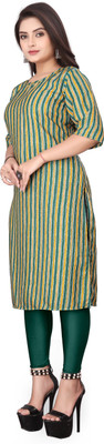 KNG TEXTILE Women Printed A-line Kurta(Green, Yellow)