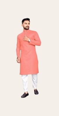 Shivgarmets Men Solid Straight Kurta(Pink)