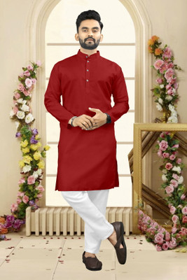 Shree Dutt Creation Men Solid Straight Kurta(Red)