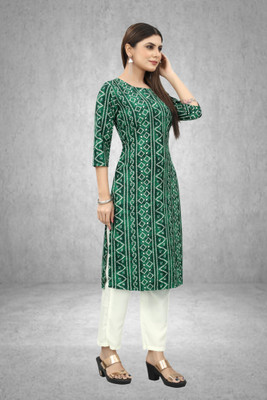 MARIDI FASHION Women Printed Straight Kurta(Green)
