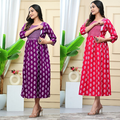 Kadri Women Printed Straight Kurta(Blue)