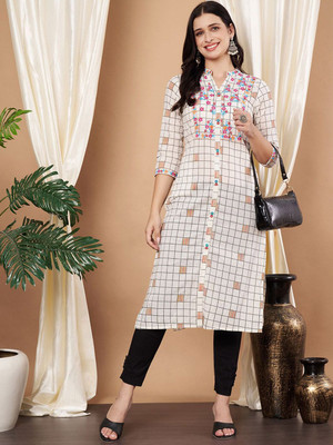 ANOUK Women Embroidered A-line Kurta(White)