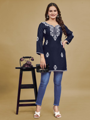 Kalasia Women Embroidered Straight Kurta(Dark Blue)