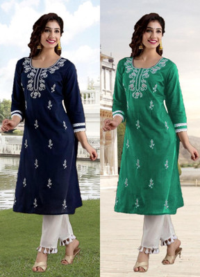 vikshi Women Embroidered Straight Kurta(Multicolor)