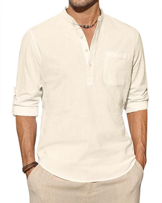 HouseOfCommon Men Solid Straight Kurta(Beige)