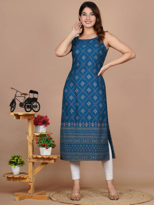 vidhya export Women Printed A-line Kurta(Blue)